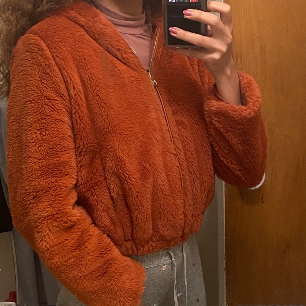 Orange faux fur jacket